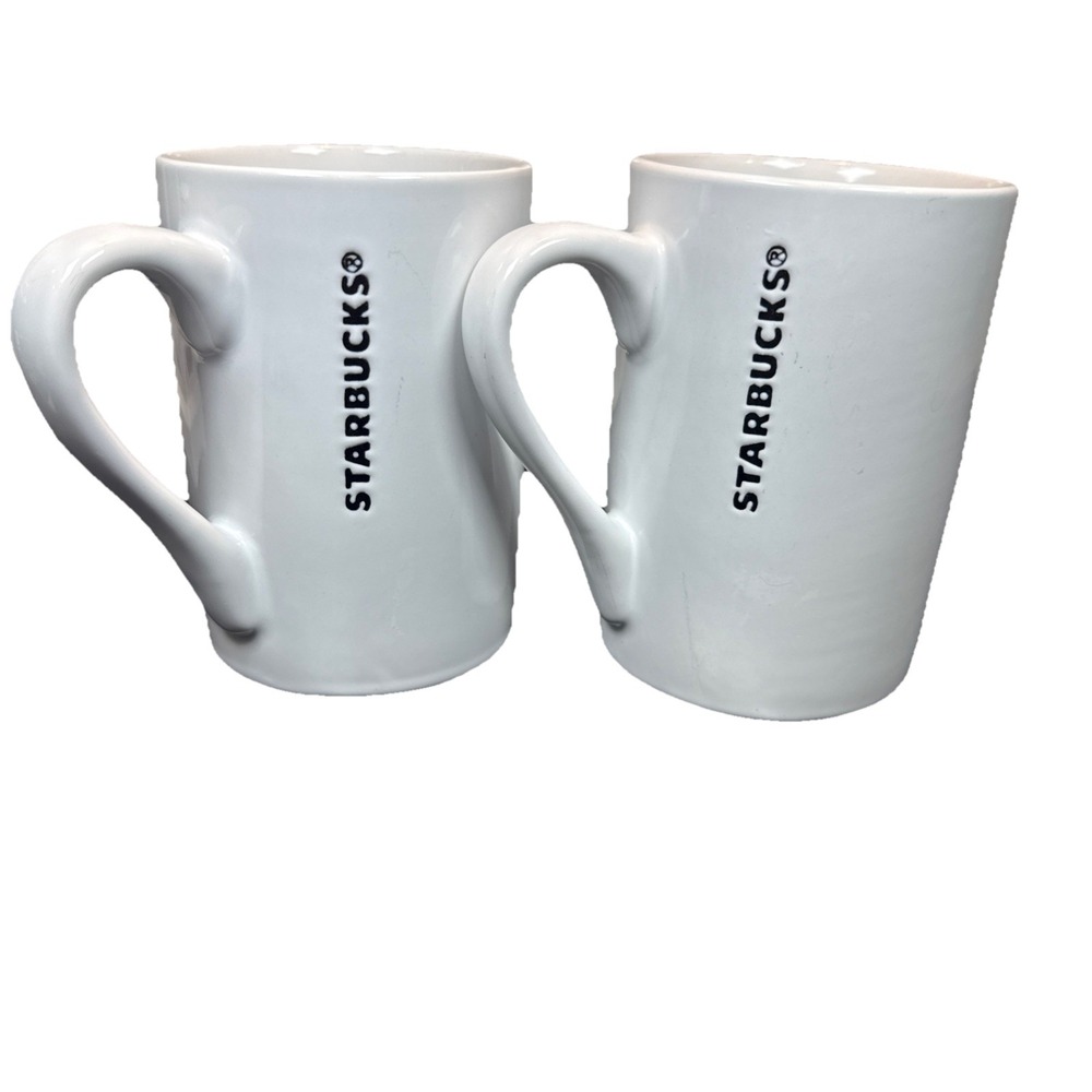 Starbucks 2013 White 14 oz 2 Coffee Mugs Cups Classic Logo Black White Pair - Picture 7 of 8